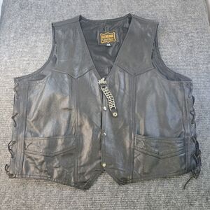 Kawasaki Ride With The Wind Genuin Leather Vest Side Lace Men's Black Size 54